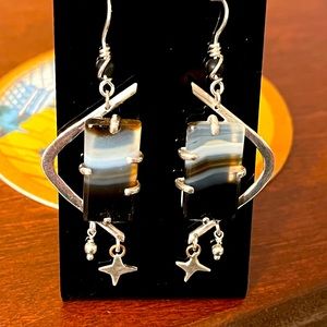 Sterling silver, banded agate earrings
